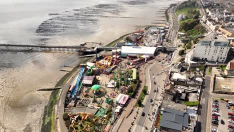 Southend-Beach-Adventure-Island-drone-flies-towards-rollercoaster-then-sweeps-to-Hotel