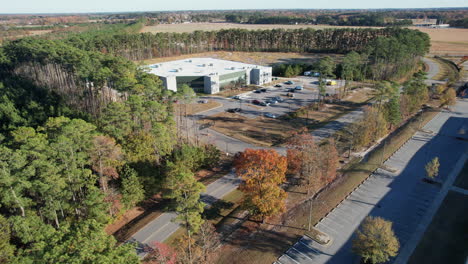 Aerial-shot-Mr.-Beast-headquarters-in-Greenville-NC