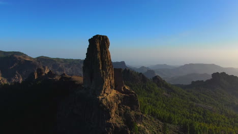 Aerial-view-in-orbit-over-Roque-Nublo-in-the-last-glimpses-of-the-day