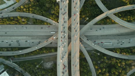 Aerial-Drone-Fly-Above-Intersection-Freeway-i10-Houston-Texas-Interstate-Highway