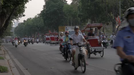 Highway-with-busy-traffic-in-Hanoi-Vietnam