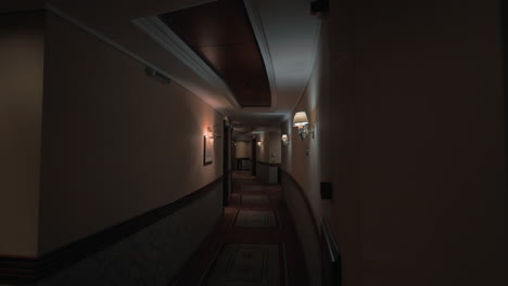 Hotel-hallway-in-dim-light