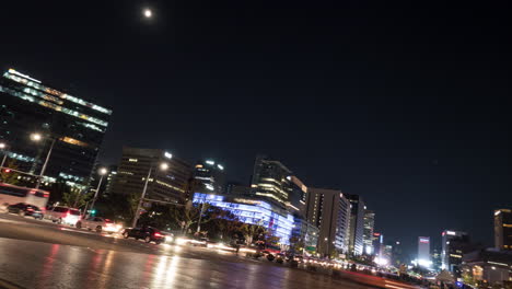 Zeitraffer-Des-Nachtlebens-Von-Seoul-Mit-Viel-Verkehr-In-Südkorea