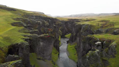 Spectacular-eroded-cliffs-of-Fjadrargljufur-river-canyon-in-Iceland