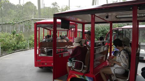 In-Park-Red-Shuttle-Train-With-Visitors-On-Board-At-Bird-Paradise-Zoo-In-Singapore