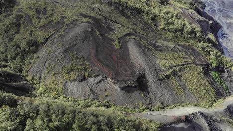 Aerial-thorsmörk-volcanic-stone-in-mountain-ranges,-famous-icelandic-national-park-landmark-landscape