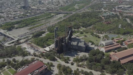 Aerial-shot-of-the-decommissioned-Museo-del-Acero-Horno-3-in-Monterrey,-Nuevo-Leon