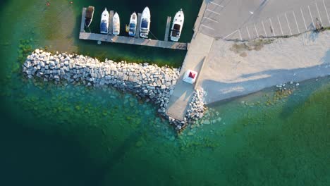 Top-view-of-tidal-and-small-craft-protection-in-Georgian-Bay,-Ontario,-Canada