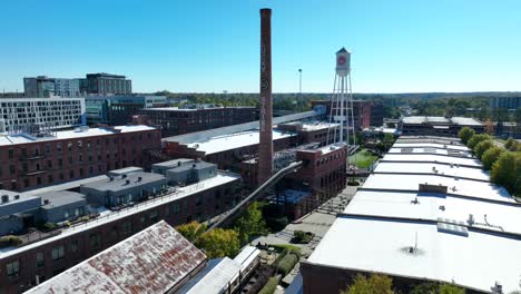 Lucky-Strike-smokestack-and-water-tower-in-downtown-Durham,-North-Carolina