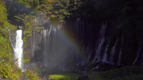 Stunning-scenery-with-waterfall-and-rainbow-in-beautiful-nature