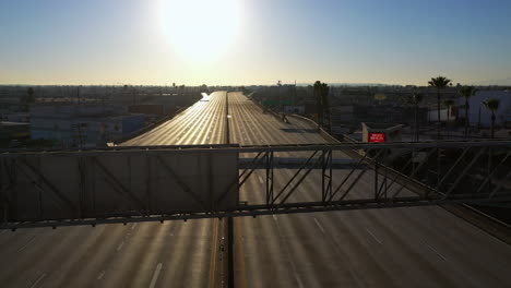 Drone-shot-flying-along-the-damaged-and-closed-Santa-Monica-freeway-in-Los-Angeles
