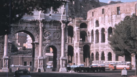 Buses-and-Cars-in-Front-of-the-Triumphal-Arch-of-Constantine-in-Rome-in-1960s