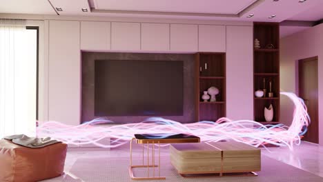 3D-Darstellung-Eines-Modernen-Wohnzimmers-Mit-Energiefluss,-Der-Sich-Frei-In-Das-Haus-Hinein-Bewegt