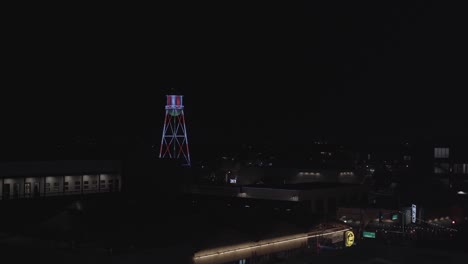 Water-Tower-in-Downtown-Lit-Up-with-Candy-Cane-Christmas-Lights