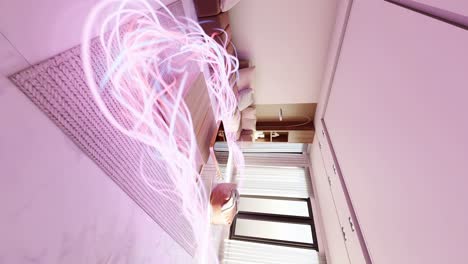 Vertikale-3D-Rendering-Animation-Des-Energieflusses,-Der-Sich-Im-Wohnzimmer-Eines-Modernen-Hauses-Bewegt