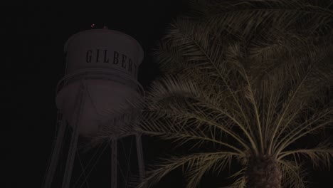 Gilbert-Water-Tower-Light-Show-Behind-a-Palm-Tree