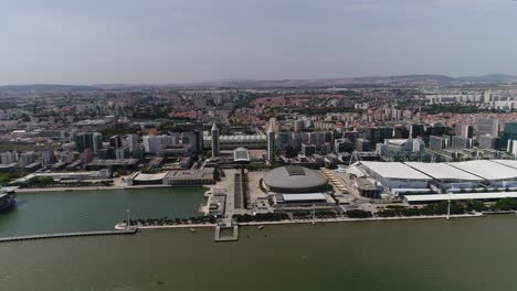 Aerial-footage-of-Park-of-The-Nations-in-Lisbon