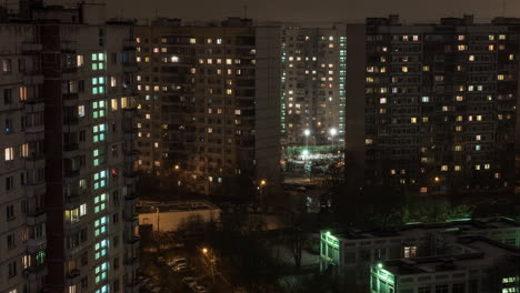 Time-lapse-view-of-sleeping-buildings-and-complexes-with-yard-and-road-Moscow-Russia