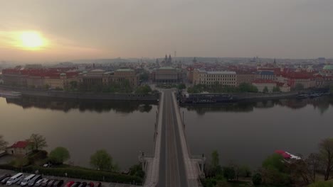 Flying-over-river-to-Jan-Palach-Square-in-Prague