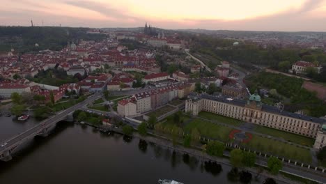 Prague-cityscape-and-Vltava-river-aerial-view