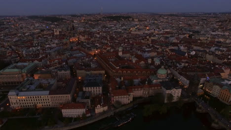 Aerial-shot-of-Prague-in-the-dusk-Czech-Republic