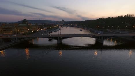 Evening-Prague-aerial-view-to-Manes-Bridge