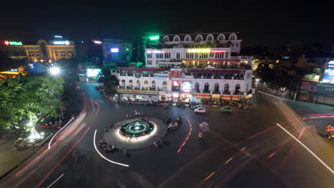 Timelapse-of-traffic-on-central-square-in-night-Hanoi-Vietnam