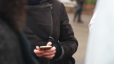 Young-Woman-Wearing-Ear-Muffs-Checking-Mobile-Phone