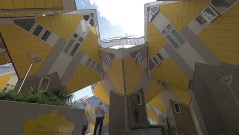 Looking-at-Cube-Houses-from-bottom-to-top-Rotterdam