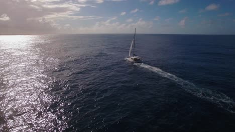 Ocean-skyline-and-sailing-yacht-aerial-view