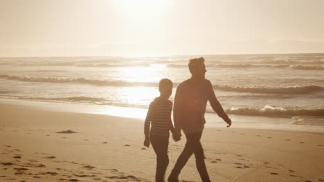Father-And-Son-Walking-Along-Winter-Beach-Hand-In-Hand