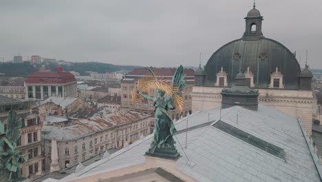 Aerial-City-Lviv,-Ukraine.-European-City.-Popular-areas-of-the-city.-Lviv-Opera