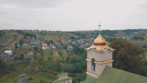 The-Church-in-the-old-village.-View-from-the-top.-Panorama.-Aerial-shot