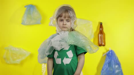 Girl-volunteer-in-plastic-packages-on-her-neck-and-head.-Reduce-plastic-pollution.-Save-ecology