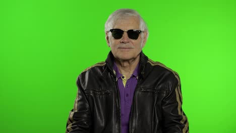 Elderly-caucasian-grandfather-rocker-and-biker-man-on-chroma-key-background