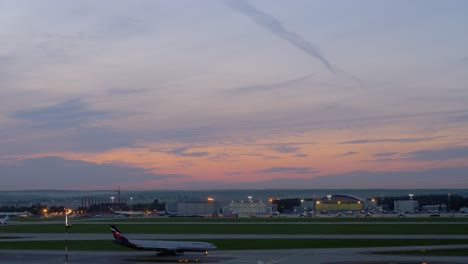 Planes-driving-at-Sheremetyevo-Airport-in-the-dusk-Moscow