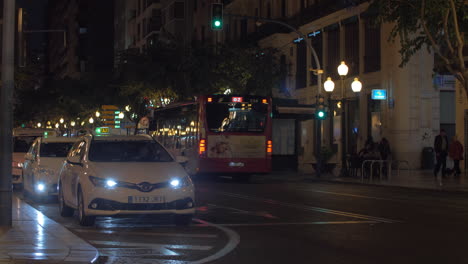 Night-street-with-taxi-queue-in-Alicante-Spain
