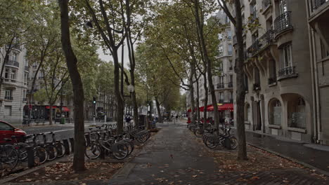 Zeitraffer-Eines-Spaziergangs-Entlang-Der-Straße-Von-Paris-Im-Herbst