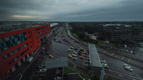 Timelapse-of-transport-traffic-at-Aeroexpress-terminal-in-Sheremetyevo-Airport