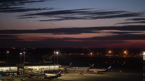 Night-timelapse-of-Terminal-D-at-Sheremetyevo-Airport-in-Moscow-Russia