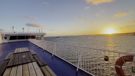 Ferry-on-the-way-to-sea-route-from-Sweden-with-beautiful-sunset-on-the-sea