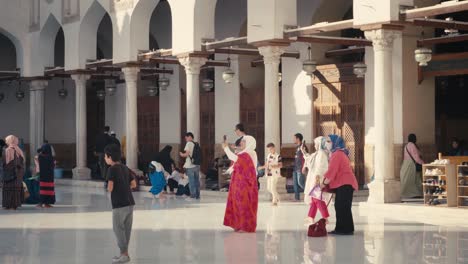 Muslim,-islamic-and-woman-taking-photos-at-Al-Azhar-Mosque