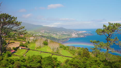 High-View-of-picturesque-vibrant-rocky-coastline-in-Sao-Miguel-Island,-Azores,-Portugal