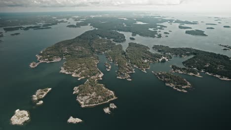 Aerial,-Drone,Coast-with-lots-of-islands,-Finland
