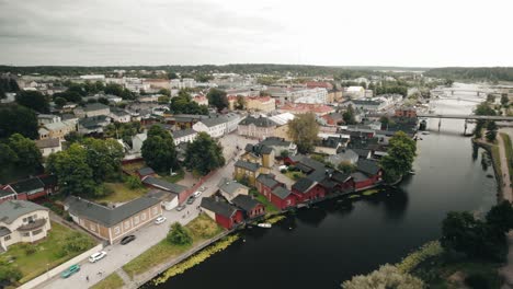 Aerial,-Drone,-old-town-Porvoo,-Finland