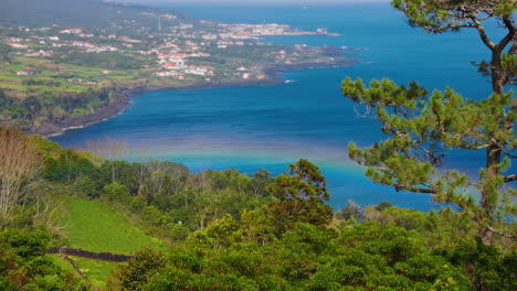 Static-shot-of-picturesque-vibrant-rocky-coastline-in-Sao-Miguel-Island,-Azores,-Portugal