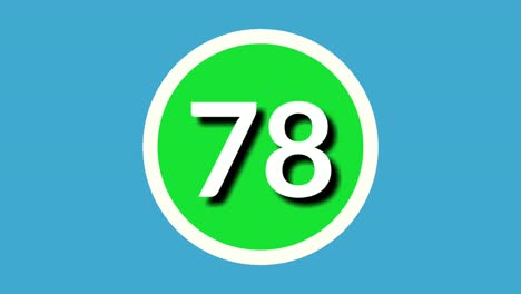 Nummer-78,-Achtundsiebzig,-Zeichen,-Symbol,-Animation,-Bewegungsgrafiken-Auf-Grüner-Kugel-Auf-Blauem-Hintergrund,-4K-Cartoon-Videonummer-Für-Videoelemente