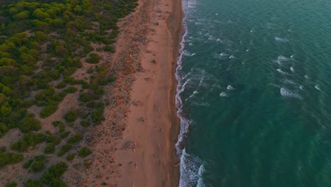 Tuscany-sandy-beach-landscape-slow-motion-aerial-by-sunset
