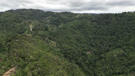 Aerial-shot-of-lush-green-mountains-with-thick-forest