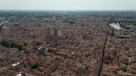 Aerial-shot-of-the-dense-city-landscape-with-red-roof-tops-Lazise-gardasee-verona